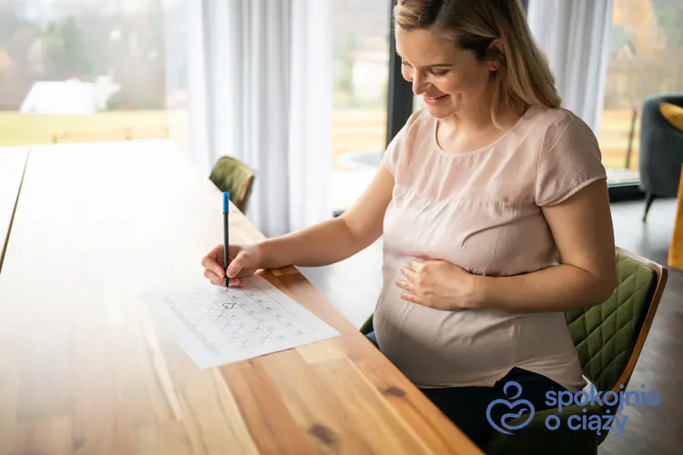 Kobieta w zaawansowanej ciąży za biurkiem, a także ile dni trwa ciąża i jak obliczyć termin porodu