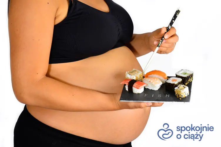 Kobieta w zaawansowanej ciąży jedząca sushi oraz czy można jeść krewetki w ciąży
